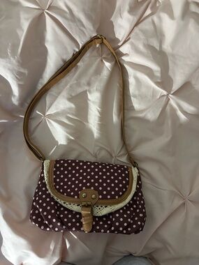 Polka Dot Crossbody Shoulder Bag in Brown and Pink